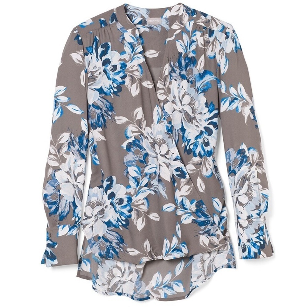 Chico’s NEW Floral Surplice Top Blouse Sz XL